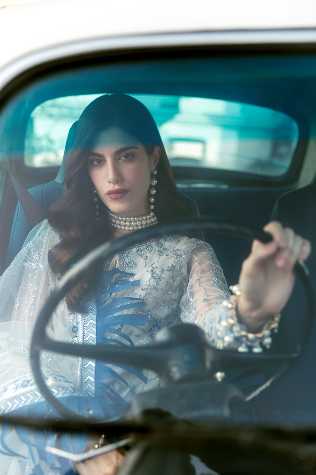 Elegant Pakistani White Dress in Long Style Designer