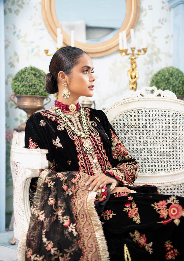 Elegant Party Dress Pakistani in Black Velvet 2021