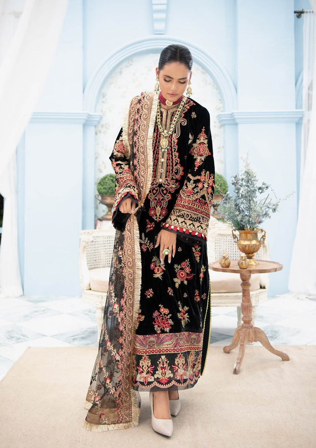 Elegant Party Dress Pakistani in Black Velvet