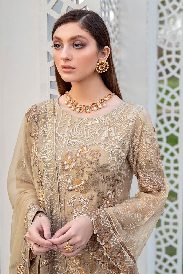 Elegant Party Wear Dress Pakistani in Skin Shade Latest