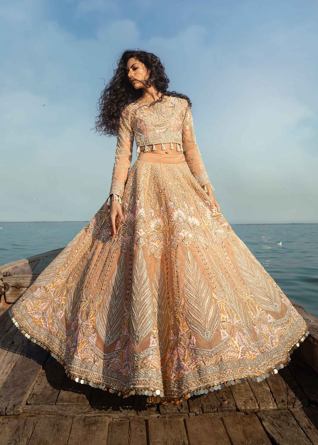 Elegant Pastel Peach Lehenga Choli Dupatta Bridal Dress