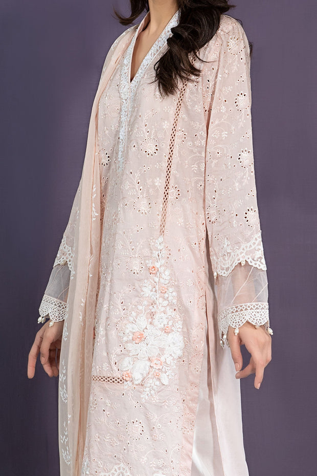 Elegant Peach Colored Pakistani Dress in Kameez Trouser Style
