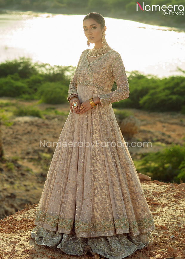 Elegant Pink Angrakha Gown Dupatta Dress in Net Fabric