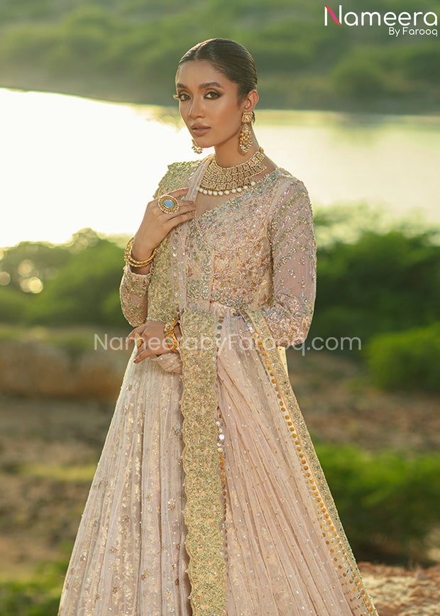 Elegant Pink Angrakha Gown Dupatta Dress in Net Online