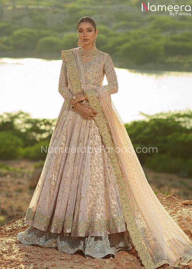 Elegant Pink Angrakha Gown Dupatta Dress in Net