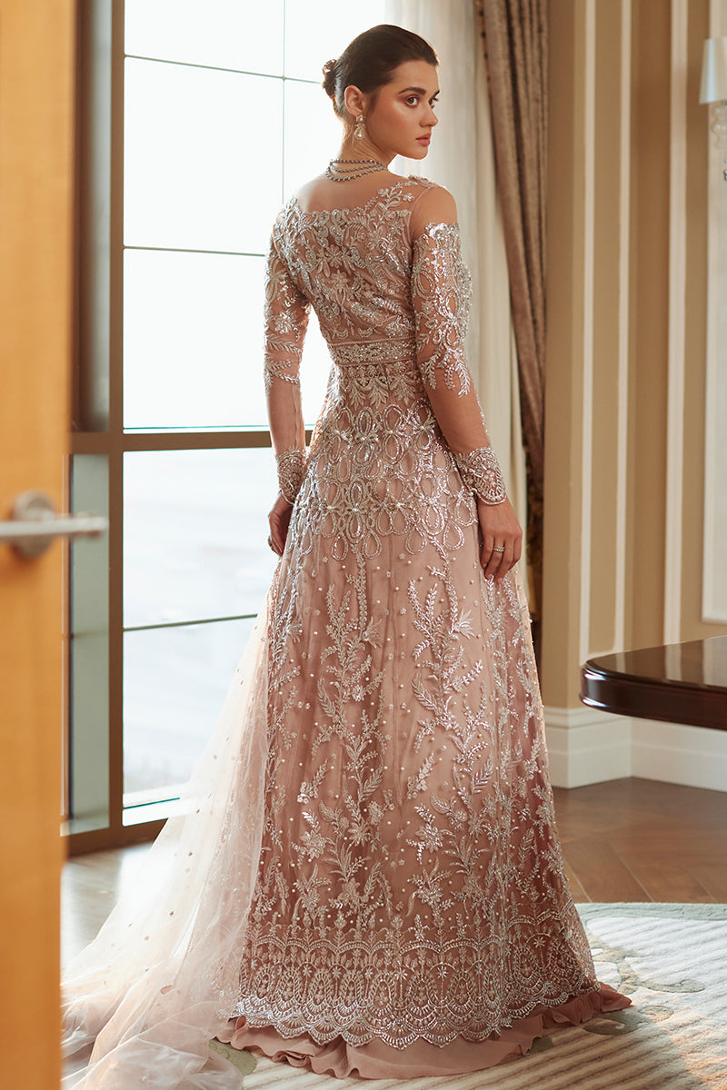 Elegant Pink Pakistani Bridal Dress in Gown and Sharara Style