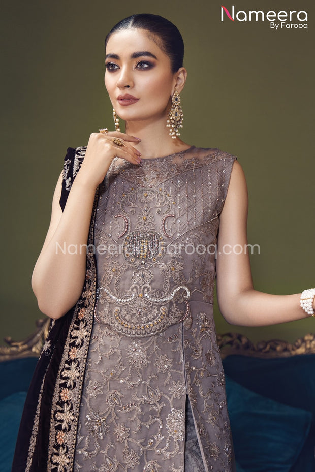 Elegant Pishwas Dress Pakistani is Grey Color