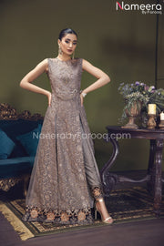 Elegant Pishwas Dress Pakistani is Grey Shade Latest