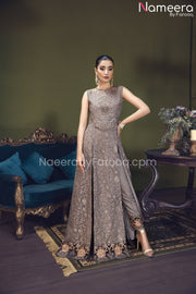 Elegant Pishwas Dress Pakistani is Grey Shade Online
