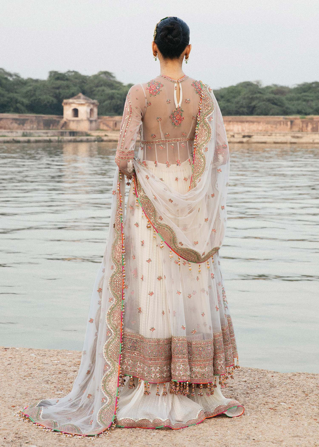 Elegant Pishwas Frock with Sharara and Dupatta in Net Fabric