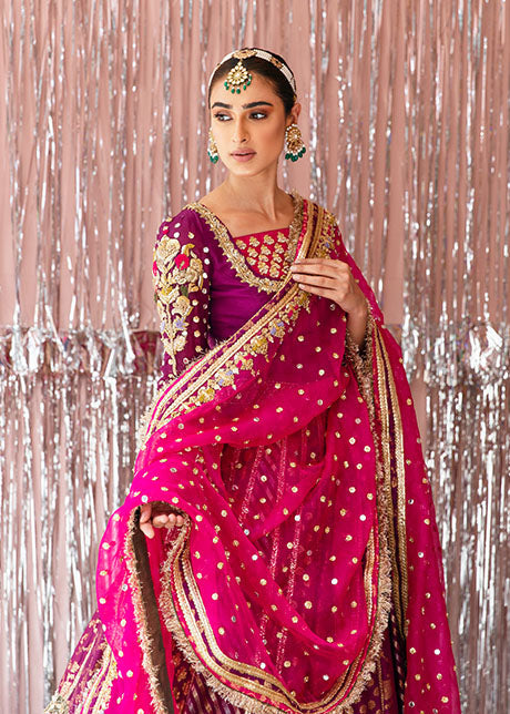 Elegant Plum Lehenga Choli and Dupatta Pakistani Bridal Dress