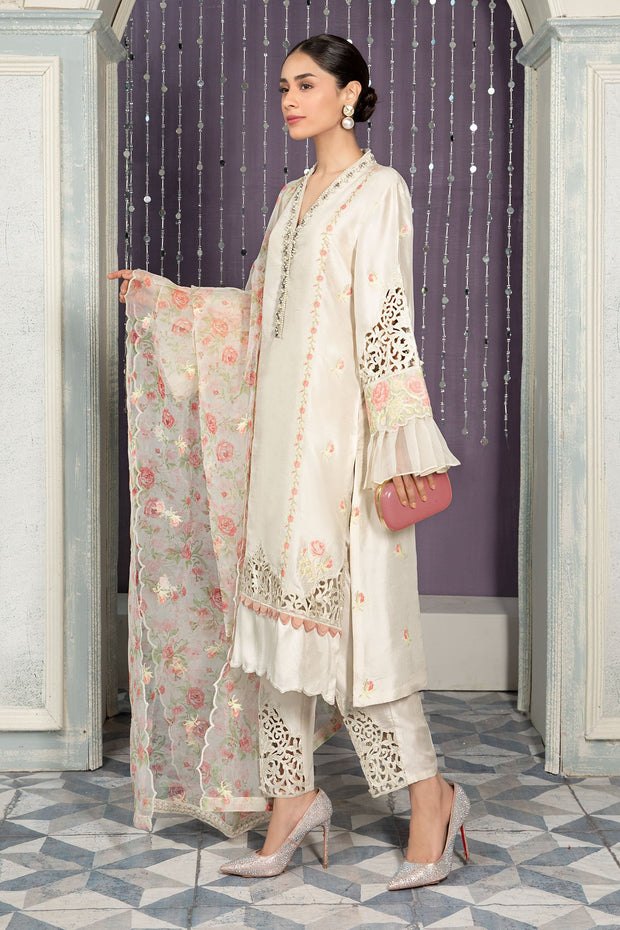 Elegant Pure Raw Silk Pakistani Dress in Kameez Trouser Style