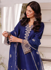 Elegant Raw Silk Blue Salwar Kameez Dupatta Pakistani Eid Dress
