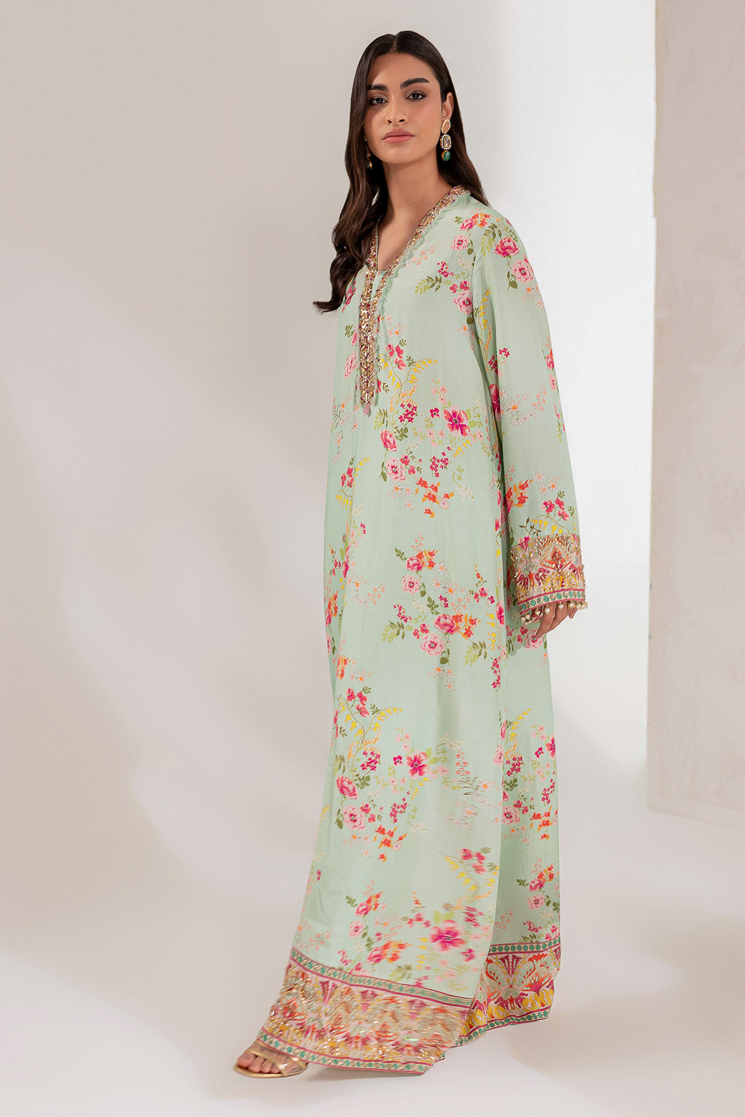 Elegant Raw Silk Kameez Trouser Style Pakistani Party Dress