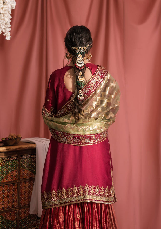 Elegant Raw Silk Kameez Trouser Style Pakistani Wedding Dress