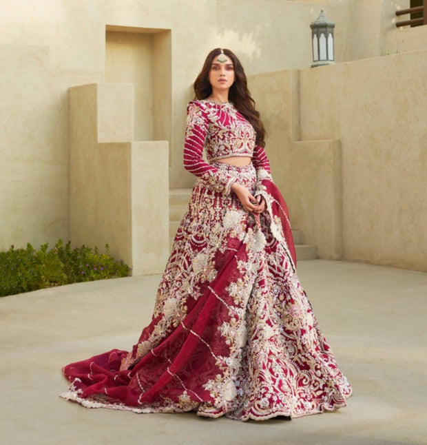 Elegant Raw Silk Pakistani Bridal Dress in Lehenga Choli Style