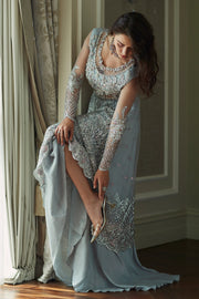Elegant Raw Silk Sharara Dress and Wedding Gown Dress in Blue