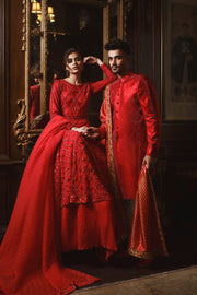 Elegant Red Lehenga Gown and Dupatta Pakistani Bridal Dress