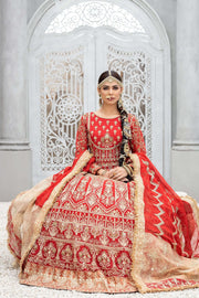 Elegant Red Pakistani Bridal Dress in Gown and Dupatta Style