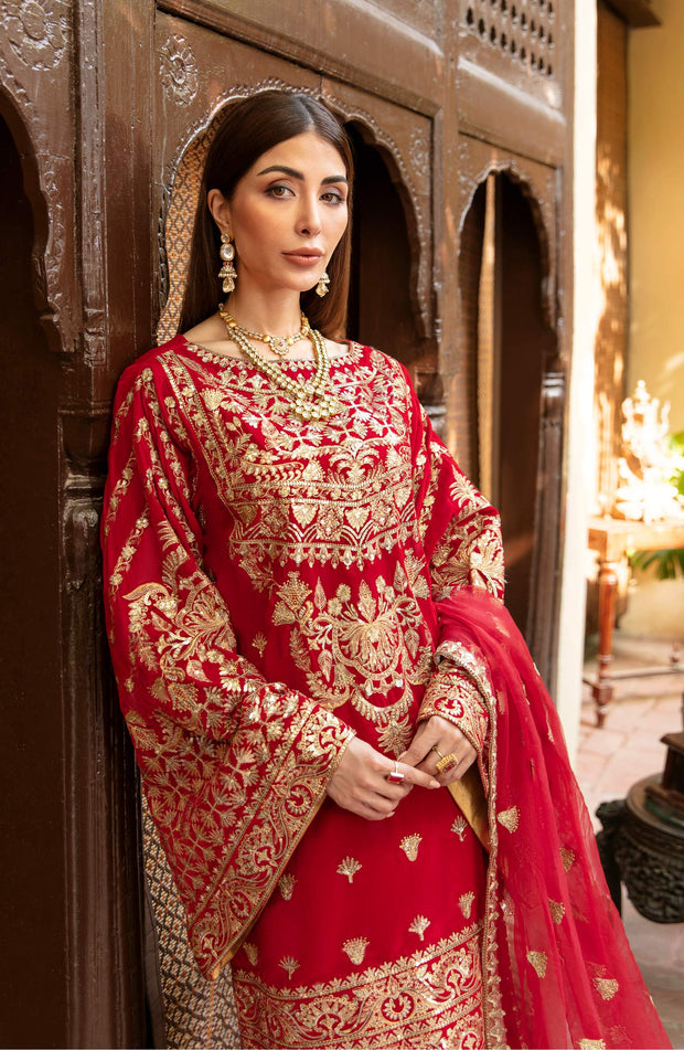 Elegant Red Salwar Kameez by Pakistani Designer #PF281