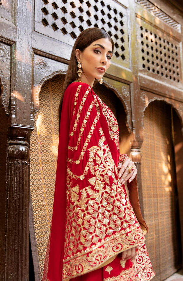 Elegant Red Salwar Kameez by Pakistani Designer #PF281