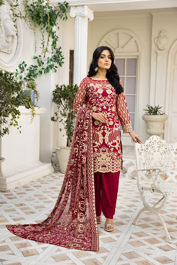 Elegant Red Salwar Kameez with Embroidery Work