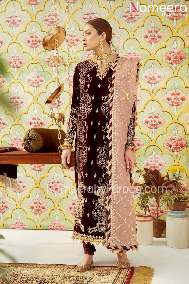 Velvet Pakistani Long Dresses 2021