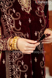 Elegant Red Velvet Pakistani Long Dresses 