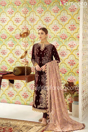 Elegant Red Velvet Pakistani Long Dresses 2021