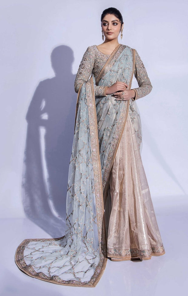 Elegant Royal Bridal Wedding Dress in Embroidered Saree Style