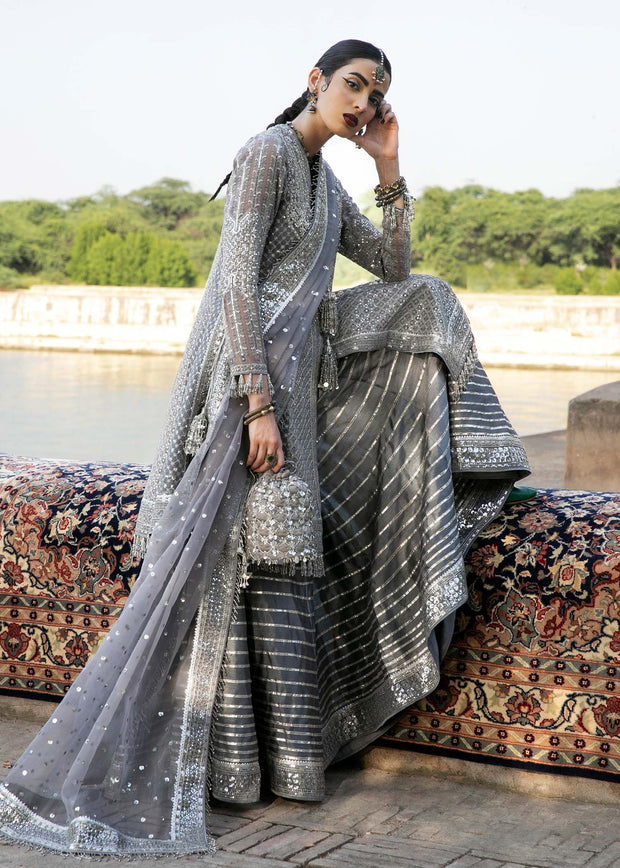 Elegant Silk Sharara with Organza Pishwas Frock and Dupatta