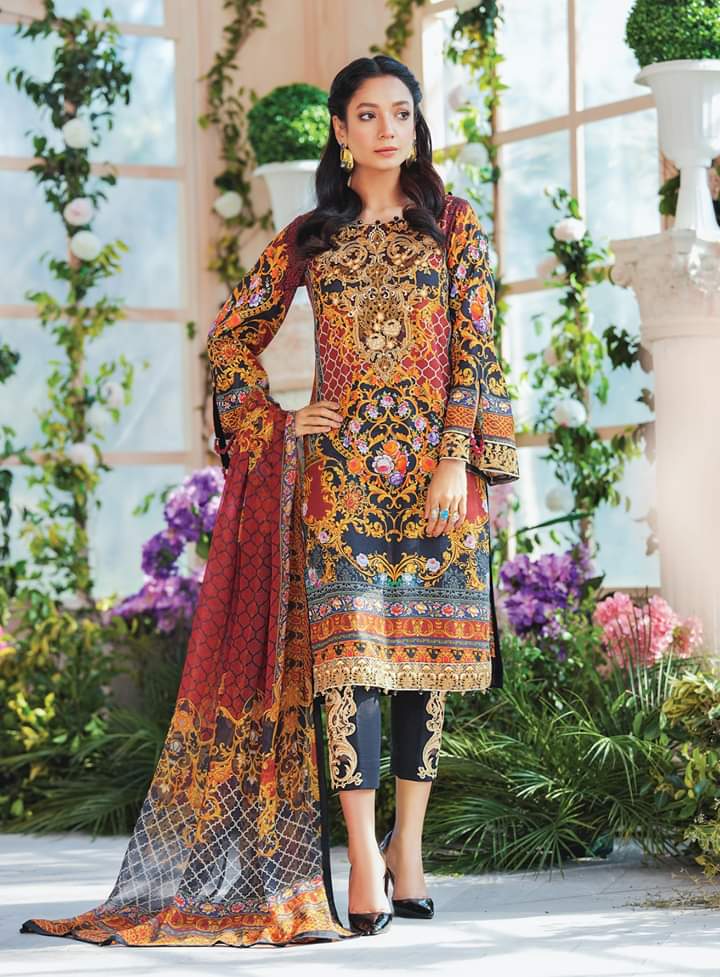 Elegant Black Lawn Dress Pakistani  