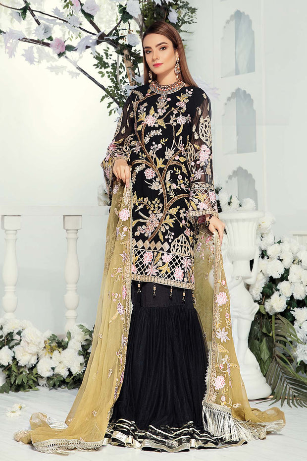 Elegant Embroidered Chiffon Dress in Black Color Overall Look