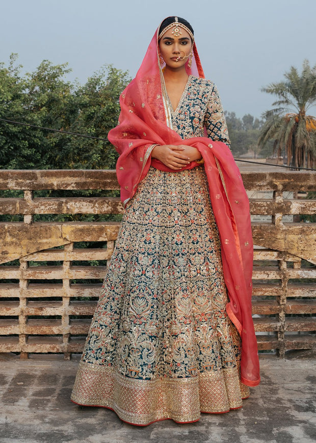 Gajri Georgette Lehenga with Embroidery and Handwork and Silk Blouse