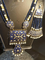 Elegant Kundan Blue Jewellery Set-Mala, Jhumar