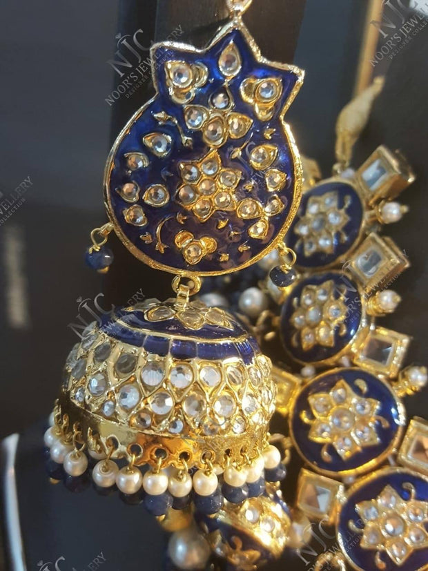 Elegant Kundan Blue Jewellery Set-Earings 