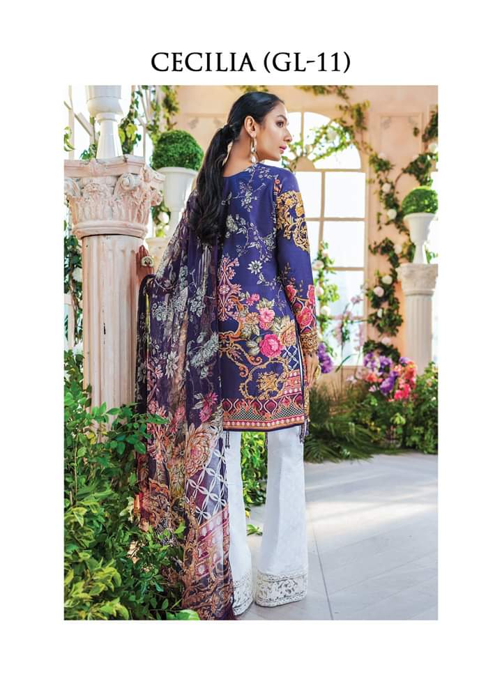 Elegant Lawn Dress in Purple Color Backside