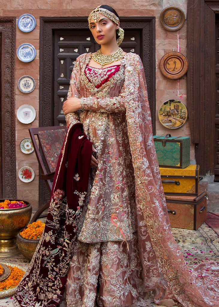 Elegant Pakistani Bridal Lehnga with Velvet Shawl – Nameera by Farooq