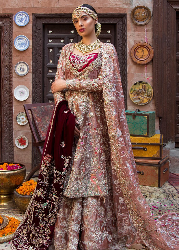 Elegant Pakistani Bridal Lehnga with Velvet Shawl for Wedding #J5149