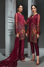 Elegant Pakistani Chiffon Party Dress in Maroon Color