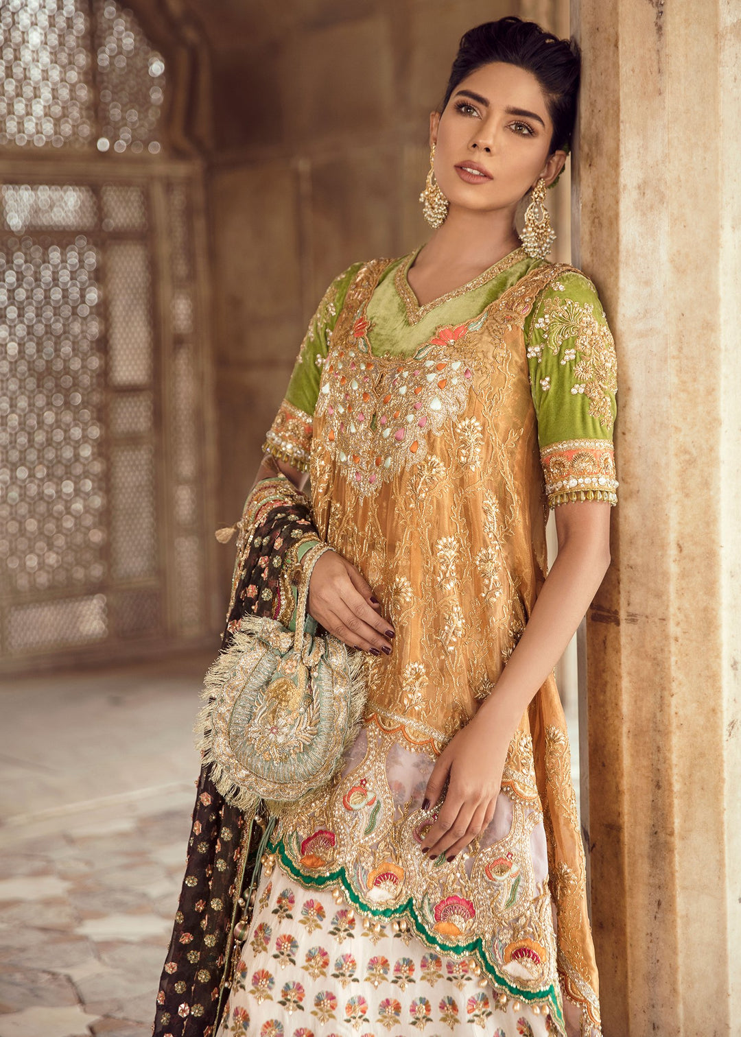 Elegant Pakistani Lehnga Shirt for Asian Bride Close Up
