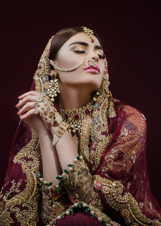 Elegant Pakistani Maroon Bridal Lehnga for Wedding  Close Up