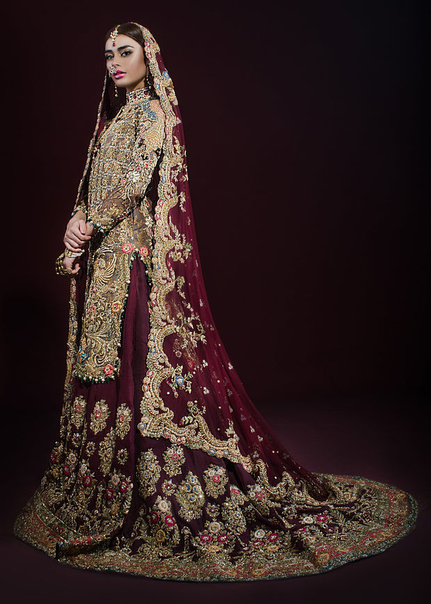 Elegant Pakistani Maroon Bridal Lehnga for Wedding  Overall Look