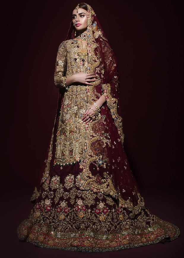 Elegant Pakistani Maroon Bridal Lehnga for Wedding 
