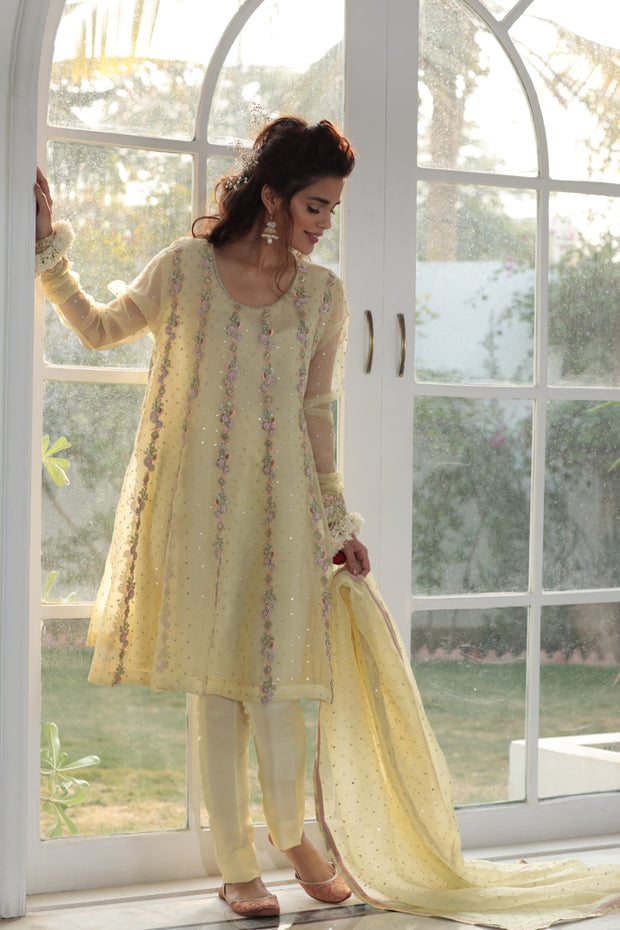 Elegant Party wear eastern dress in pastel yellow color # P2218