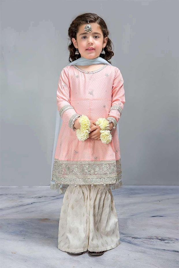 Elegant Peach and Off White Gharara Frock Designer Dress for Kids