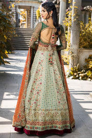 Elegant bridal dress in ghaghra choli style in green color # B3308