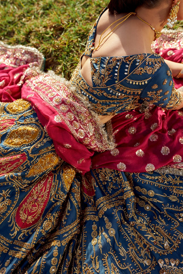 Embellished Blue Choli Lehenga Pakistani Mehndi Dresses 2023