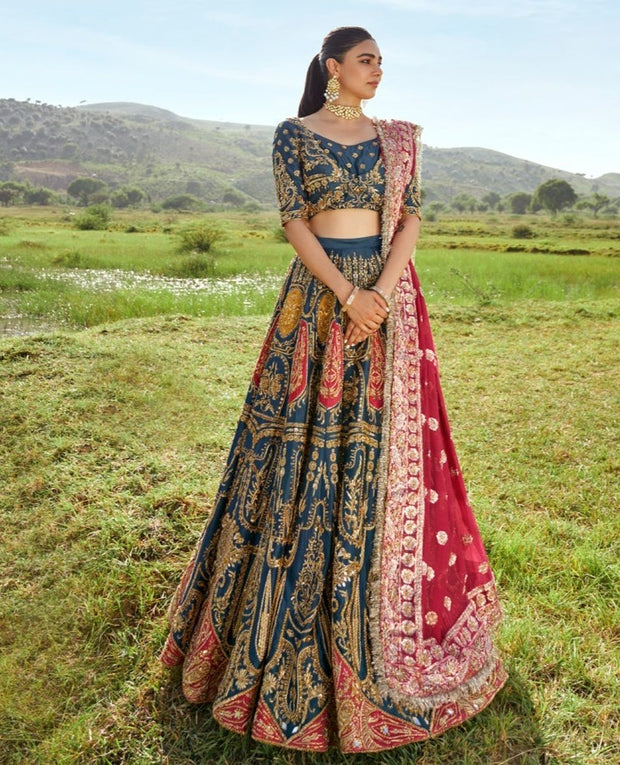 Embellished Blue Choli Lehenga Pakistani Mehndi Dresses