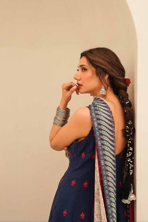 Embellished Blue Frock Churidar for Pakistani Party Dress